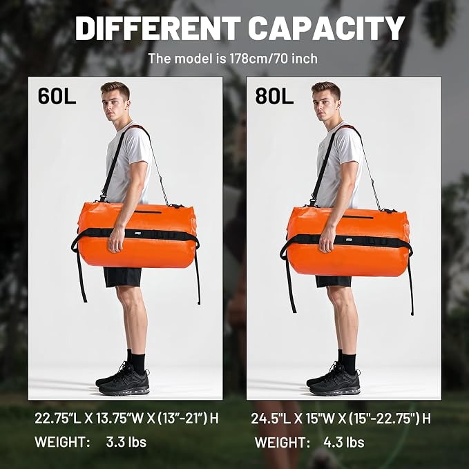 MIER Waterproof Duffel Bag Motorcycle Dry Bag Backpack Large Roll-Top Heavy Duty Dry Duffle Bags for Kayaking Camping Boating Gym Beach Cruise Ship, 60L/80L