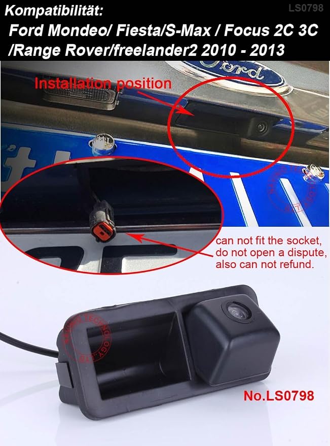 Trunk Handle Vehicle-Specific Camera Integrated into Case Handle Rear View Camera for Ford Focus || MK2 Fiesta Vl Grand C-Max || S-Max Galaxy Kuga Transit Custom Range Rover Sport