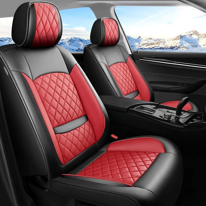 Fit Edge Car Seat Covers for Ford Edge 2007-2025 2026 - Luxury Leather, Anti-Slip, All-Weather Seat Cushions, Waterproof & Breathable, Airbag Compatible, Full 5-Seat Set (Red)