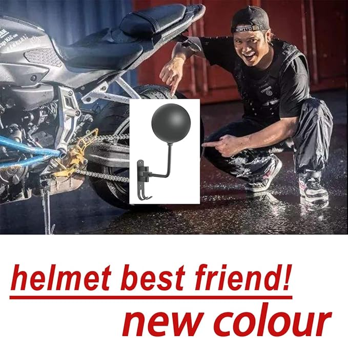 SANGMO Grey 180° Motorcycle Helmet Rack, Rotation Metal Helmet Holder Wall Mount, Helmet Holder Bike with 2 Hooks Helmet Hanger for Motorcycle Bike Coats, Caps, Baseballs, Rugby Helmet