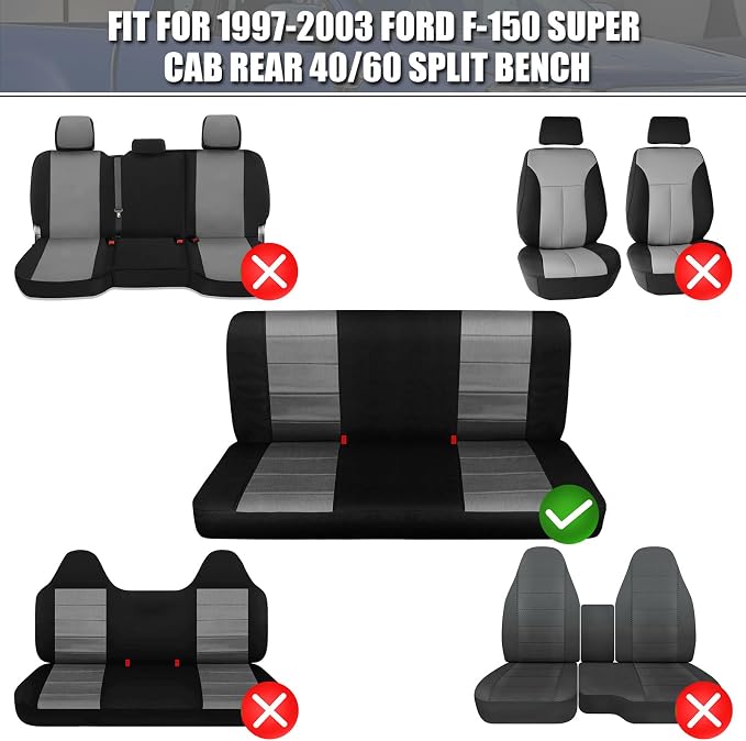 SAPUBK Custom-Fit Rear Seat Covers Replace for 1997-2003 Ford F-150 Super Cab Rear 40/60 Split Bench, Knitted Fabric Composite Soft Foam Lining Airmesh Breathable Seat Cover Cushion