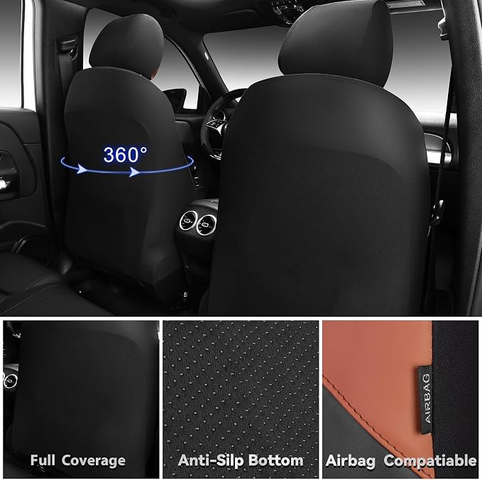 CAR PASS Memory Foam Leather Seat Covers Full Set, Breathable Perforated Nappa Leather Seat Covers Universal Fit for Cars,SUV,Truck Seat Covers Thick 3D Foam Comfortable, Airbag Compatible Black Brown