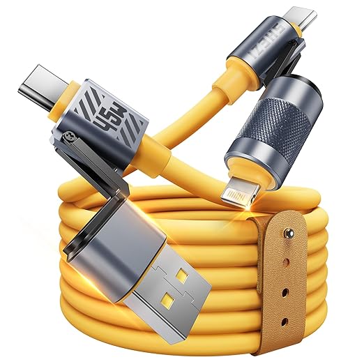 2025 Silicone 4-in-1 USB C Cable 45W Compatible with Lightning Cable Fast Charging & Data Transfer, Support to CarPlay & Android Auto, 5FT Multi Cord Combo Charger for iPhone/iPad