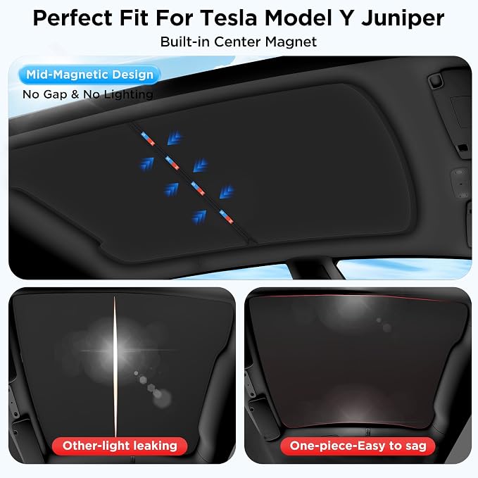 2026 Upgraded for Tesla New Model Y Juniper 2025 2026 Sunshade Roof [No Sag,Ice-Crystal Cooling Coatings] Heat Insulation Glass Roof Sun Shade for Tesla Model Y Accessories 2025 2026 Black