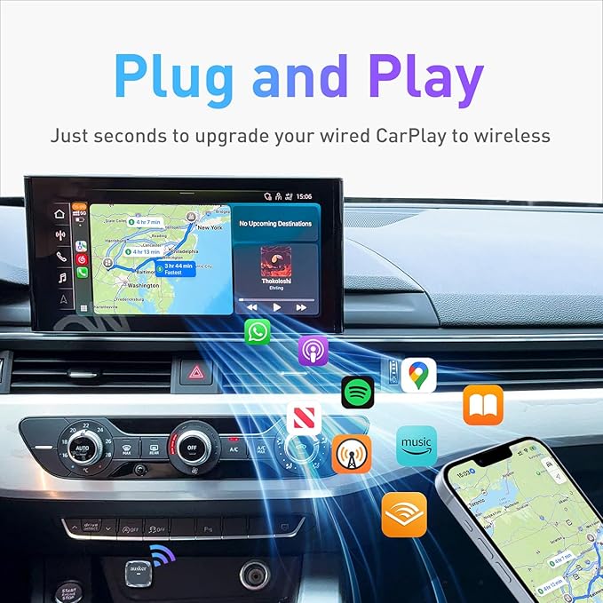 Wireless CarPlay Adapter for iPhone, Mini CarPlay Wireless Adapter with USB A Extension Cable/USB A to USB Type C Cable for Cars, Support Auto Connection, No Delay & Stable Connection