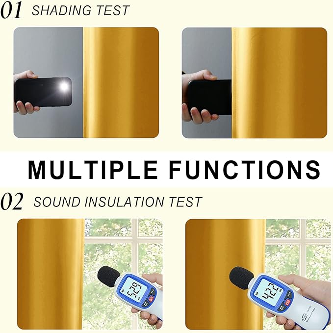 XWZO 100% Blackout Curtains 84 Inches Long with Tiebacks- Completely Shaded & Energy Saving Long Window Panels with Black Liner for Living Room/Bedroom, Yellow, W70 x L84, Set of 2