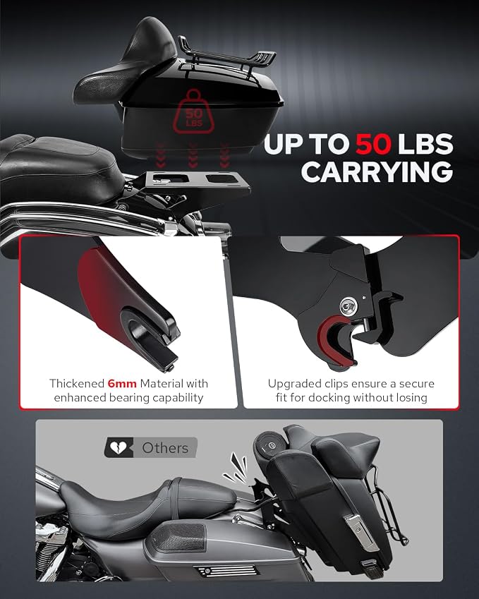 Benlari Thicker Tour Pack Mount Detachable 2-Up Trunk Tour Pack Mounting Rack，Fit for Harley Davidson Touring Street Glide Road King Road Glide Electra Glide 2014-2024 (Black)