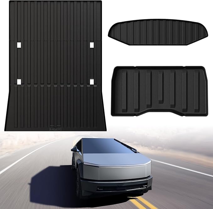 LASFIT Truck Bed Mat for Tesla Cybertruck 2024-2026 6FT Bed Liner Car Accessories, Custom Fit TPE All Weather Pickup Cargo Liner Frunk Rear Sub Trunk Mat Set 3PCS