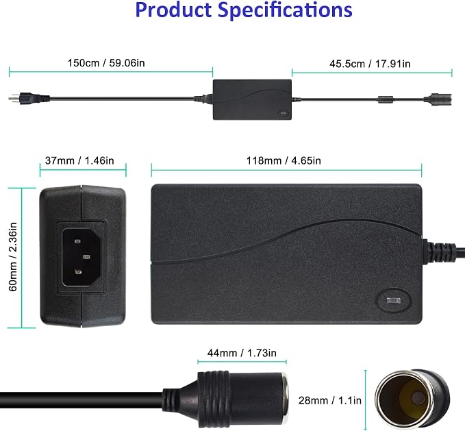 110v to 12v 6A 72W AC to DC Converter- Car Cigarette Lighter Adapter to Wall Plug for Air Compressor, Tire Inflator, Car Refrigerator, Car Vacuum Cleaner, Car Fan