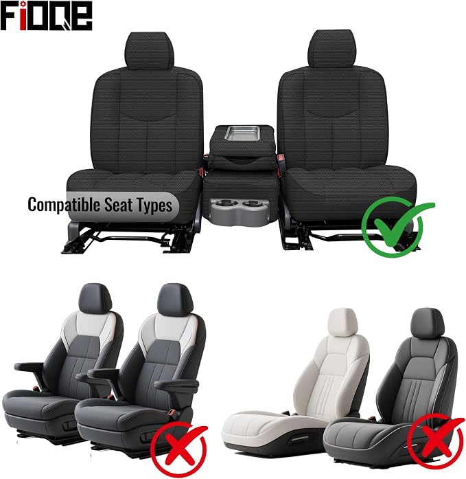 Front Thickened Composite Fabric Seat Covers for Chevy Silverado GMC Sierra 1500 1999-2006 & Classic,Foam-Padded Protection-Black