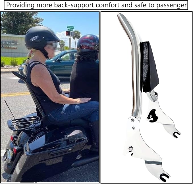 2026-2009 Motorcycle Detachable Backrest Sissy Bar Passenger Back Rest Pad for Harley Touring Road Glide Road King CVO Street Glide Electra Glide Ultra (22" Chrome)