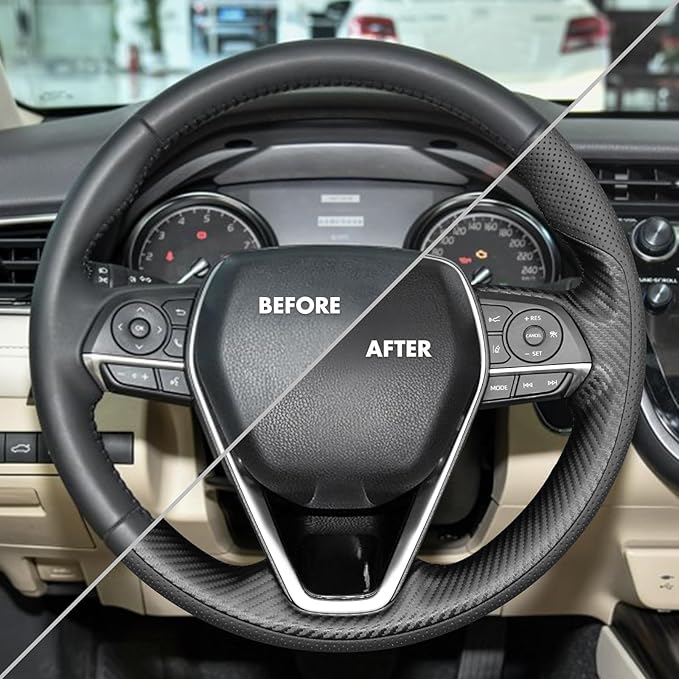 MEWANT Steering Wheel Cover for Toyota RAV4 2019-2024/Camry 2018-2024/Corolla 2020-2024/Avalon 2019-2022 Hand-Stitched Steering Wheel Wrap