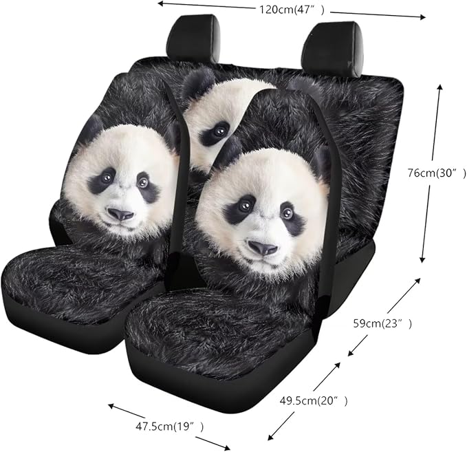 Panda Print Car Accessories Pack of 13, Auto Front and Rear Seat Cover Set of 4, 1 Steering Wheel Cover, 4 Seat Belt Cover, 4 Cup Holder Coasters Universal Fit for Most Cars