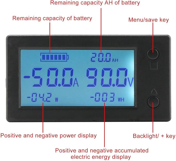 DROK DC Battery Monitor 0-300V 200A with 0.5m or 2.5m Shilded Wire Bundle