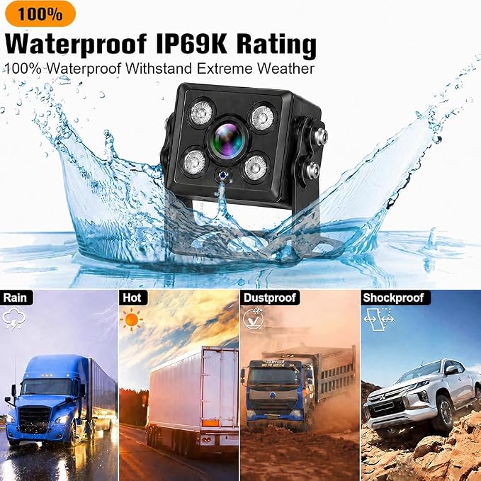 7-Inch HD 1080P Wired Backup Camera System – IP69 Waterproof Night Vision Camera + 43ft Extension Cable – for RV Truck Trailer Tractor Heavy Equipment – Plug and Play (Monitor + 1 Camera)