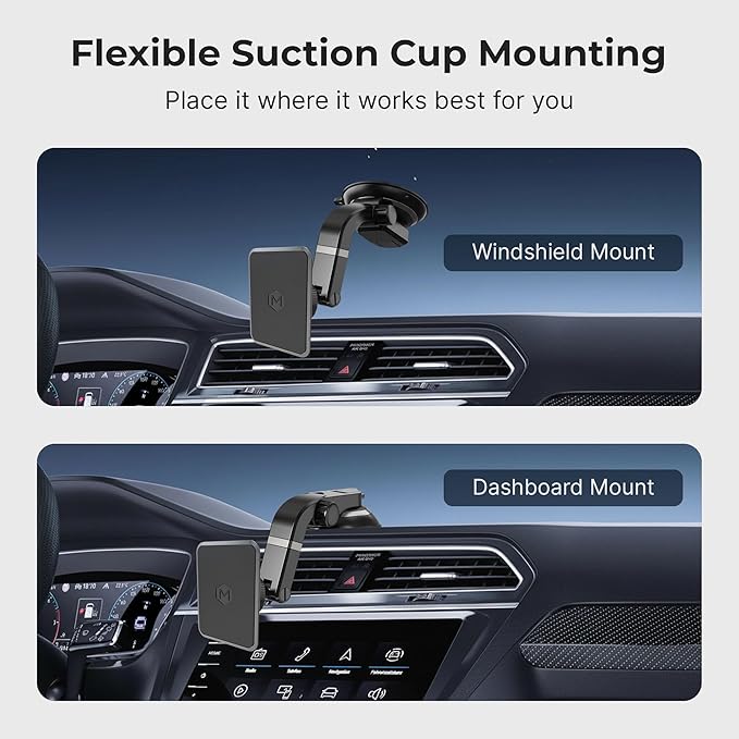 Magnetic Car Mount with Ultra Strong Magnets - Car Phone Holder Perfect for Magsafe Compatible Device iPhone 12-17 & iPhone Air, Galaxy, Smartphone - Multi-Angle Adjustable Suction Cup