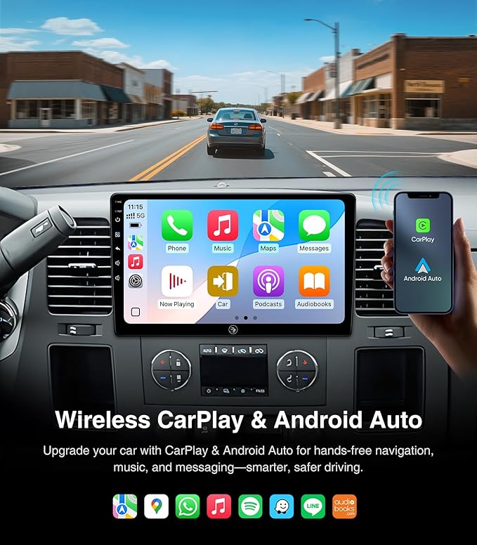 Touchscreen Car Stereo Radio Upgrade for Chevy Silverado 2007-2013 GMC Sierra Yukon Buick Enclave Replacement Head Unit Installation Kit Built in CarPlay Android Auto(10" 2G+64G)