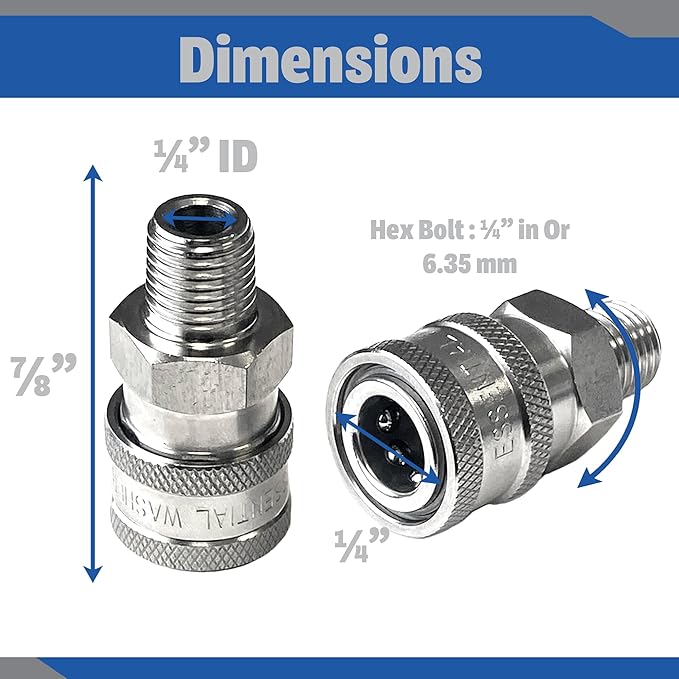Essential Washer Stainless Steel ¼” Quick Connect Male NPT | Pressure Washer Quick Connect Fittings | 5000 PSI | Set Of 6
