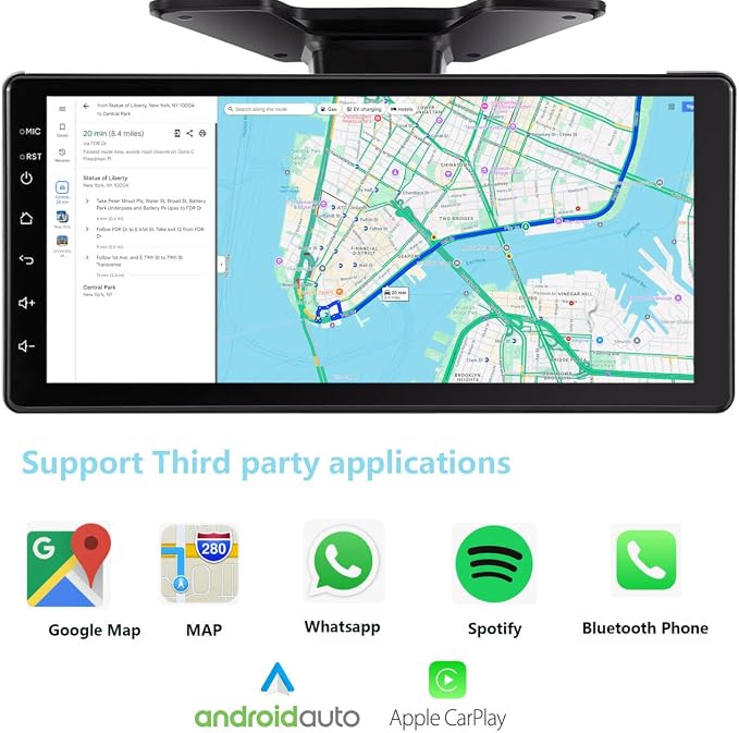 6-Channel GPS Navigation Touchable Screen Car Stereo with Carplay 128GB Large 1080P Image 10.36 Inch Monitor Backup Camera Built-in DVR for RV Truck Trailer Rear Side Front View Wired System