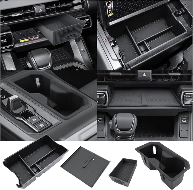 (4PCS) 2026 R AV4 Center Console Organizer for 2026 Toyota R AV4 (6th Gen) Wireless Charging Pad Mat & Wireless Charger Drawer & Armrest Box & Center Console Cup Holder 2026 R AV4 Interior Accessories