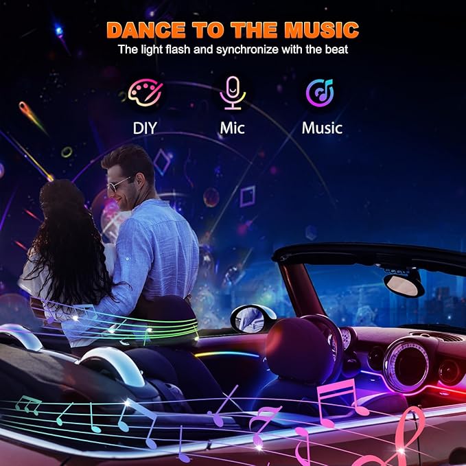 Jushope Interior Car LED Strip Lights, Acrylic LED Lights for Car with Dynamic Dreamcolor Chasing, Ambient Lighting Kits Music Sync Wireless APP and RF Remote Control (10 in 1)