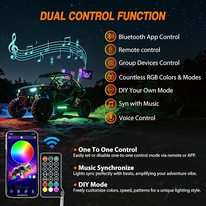 Nilight LED Whip Light 2PC 2FT Spiral RGB Antenna Whips with Spring Base, App/Remote Control DIY Chasing Patterns Brake & Reverse Turn Signal Lights for Side by Side ATV UTV RZR Can-Am Buggy Jeep