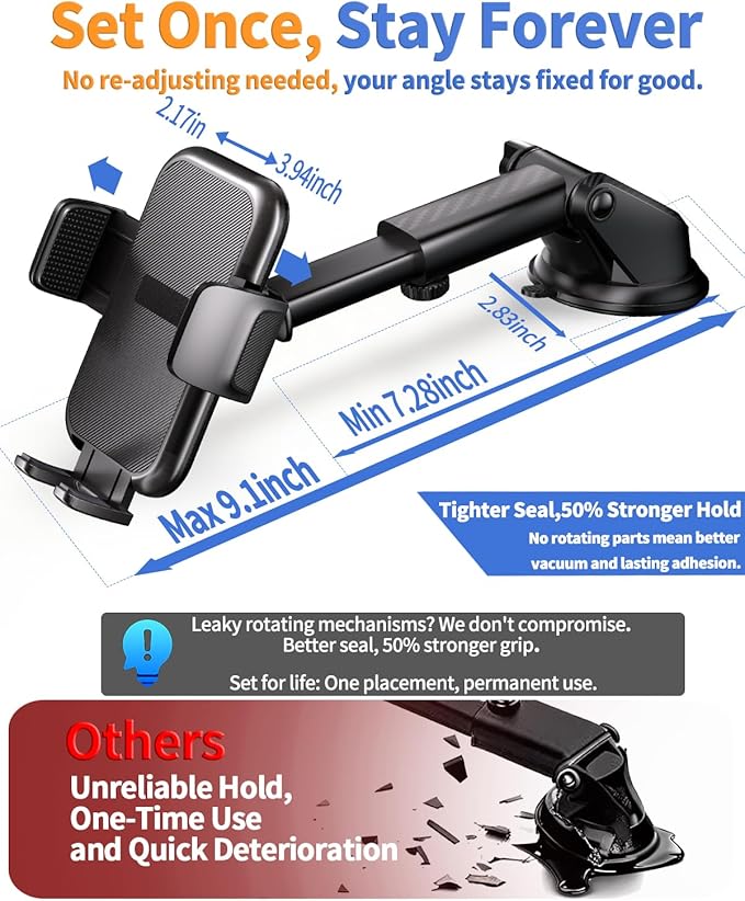 RayLink Phone Holders for Your Car 2026 Ultimate Phone Mount Military-Grade Windshield Dashboard Vent【Newest Best Strongest】 Cell Phone Car Mount for iPhone 17 Pro Max 16 Samsung Android