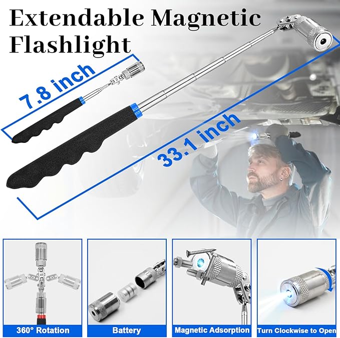 DOAHO 17Pcs Mechanic Hook and Pick Tool Set & Car Trim Removal Kit with Fastener Clip Pliers,Rivet Puller,Magnetic Pickup,Gasket Scraper,Non-Scratch Plastic Pry Tools for Automotive Repair-Blue