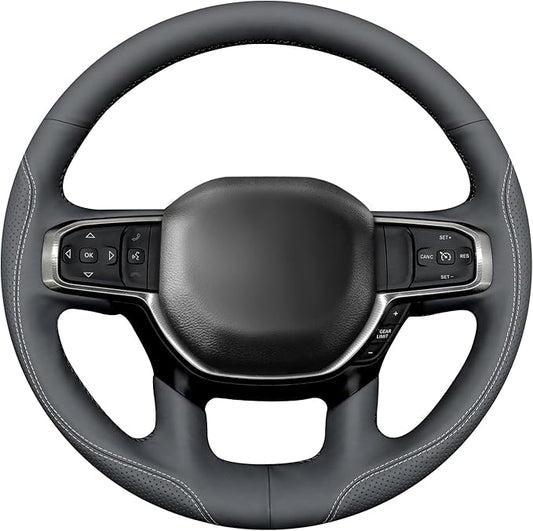 MEWANT Hand-Stitched Steering Wheel Cover Wrap for Dodge Ram 1500 2019-2023 Steering Wheel Accessories for Dodge Ram(Backsides Without Buttons)