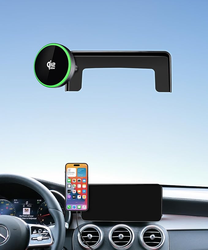 Qi2.2 Max 25W Fast Wireless Car Charger Phone Holder for 2020-2022 Mercedes-Benz GLC-Class/2019-2021 C-Class 10.25-Inch Screen, Magnetic Phone Mount Compatible with MagSafe