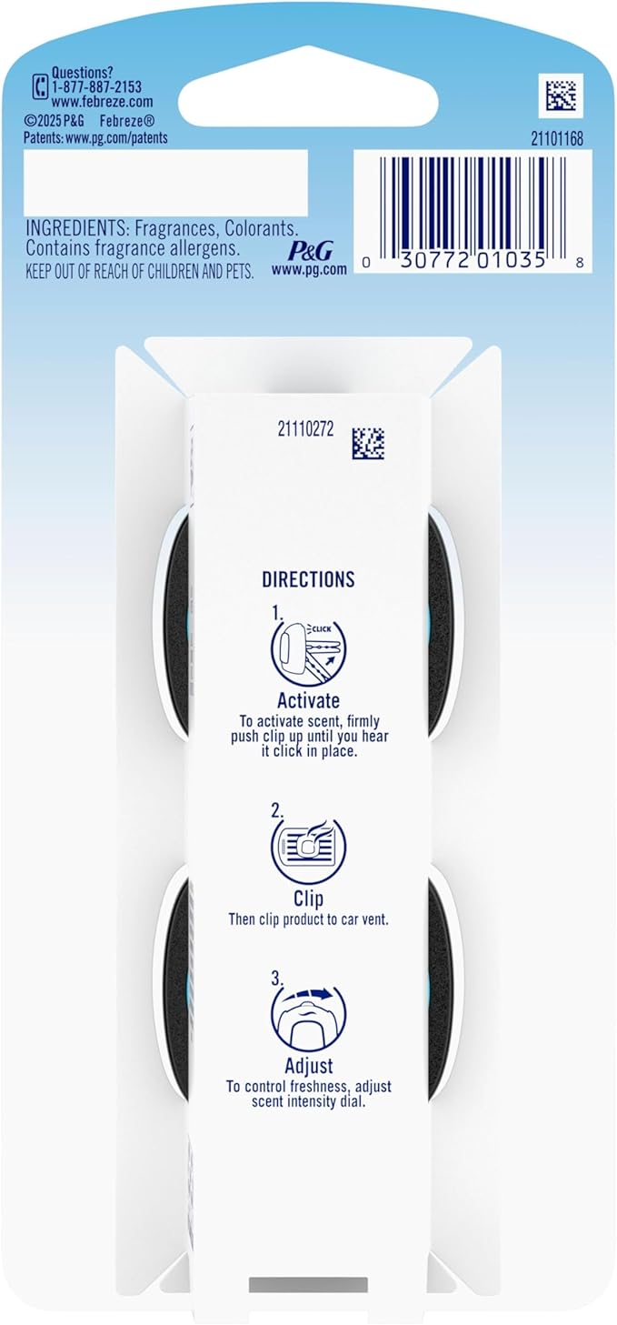 Febreze AUTO Air Freshener, Odor-Fighting Automotive Vent Clip, Scented Car Accessories, Long Lasting for Strong Odors, Leather, 2 Count
