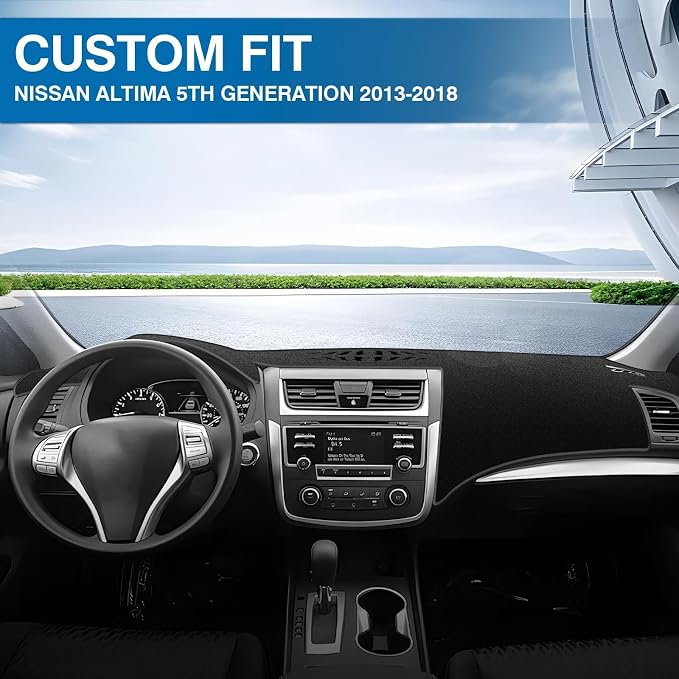 KUST Black Dash Cover for Nissan Altima L33 2013-2018 Non-Slip Dashboard Cover Polyester Center Console Dash Cover Interior Accessories for Altima Custom Fit Dash Mat Sunshade No Glare