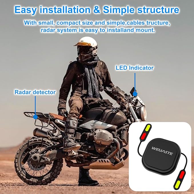 BSD01 Motorcycle BSD Blind Spot Detection System, 24GHz Millimeter-Wave Radar, RCW Rear Collision Warning, IP67 Waterproof, All-Weather Safety Protection with LED Indicators Alert for All Moto