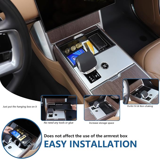 Car Center Console Storage Box Tray Compatible with Land Rover Range Rover Vogue 2023-2025 ABS Center Console Storage Box with Anti-Slip Mat Organizer