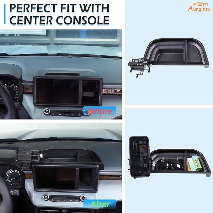 Aunginsy Center Console Dash Storage Tray Compatible with Ford Maverick 2022 2023 2024 Dashboard Multi-Functional Phone Holder Storage Box Organizer Tray Insert with Mobile Phone Mount Accessories