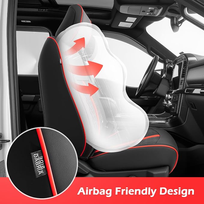 TAPTES Car Seat Covers Custom Fit for Ford F150 2015-2026, Only Front Row Set Leather Waterproof Protector Trucks Pickup Seat Cushion for F-150 SuperCrew XL XLT Interior Accessories 6Pcs (Black & Red)