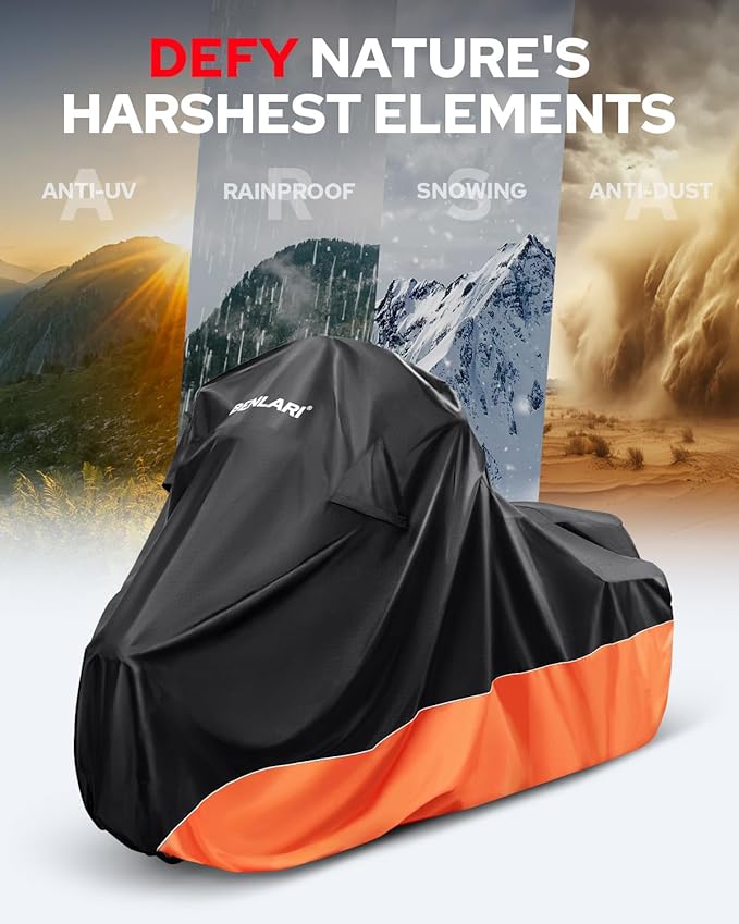 Benlari Upgraded Waterproof Motorcycle Cover Compatible with Cruiser, Softail Standard, Dyna, Forty-Eight, Nightster Special, Street Bob 114, Fat Bob 114, Sport Glide (87" x 42" x 50")