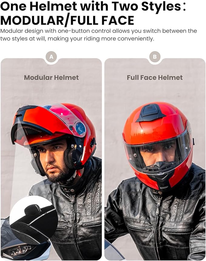 ILM 159BT Bluetooth Modular Motorcycle Helmet 2-3 Riders Intercom Full Face Flip up Casco DOT with Face Mask (Red, M)