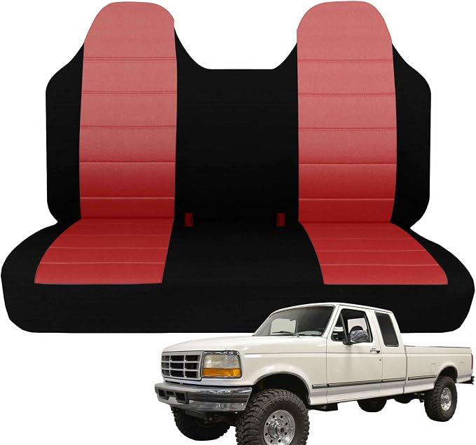 ESMING Front Bench Seat Cover with Molded Headrests for Ford F150 F250 F350 1992 1993 1994 1995 1996 1997 1998 Heavy-Duty Oxford Fabric No Center Armrest Washable Truck Seat Protector - Red