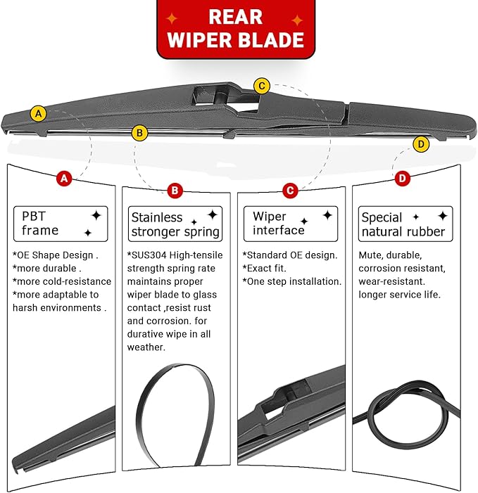Windshield Wiper Blades Replacement for Toyota Prius C 2012 2013 2014 2015 2016 2017 2018 2019 Original Factory Quality Front Rear Wipers Blade Set for Car - 28" 14" 8" (Piece of 3)