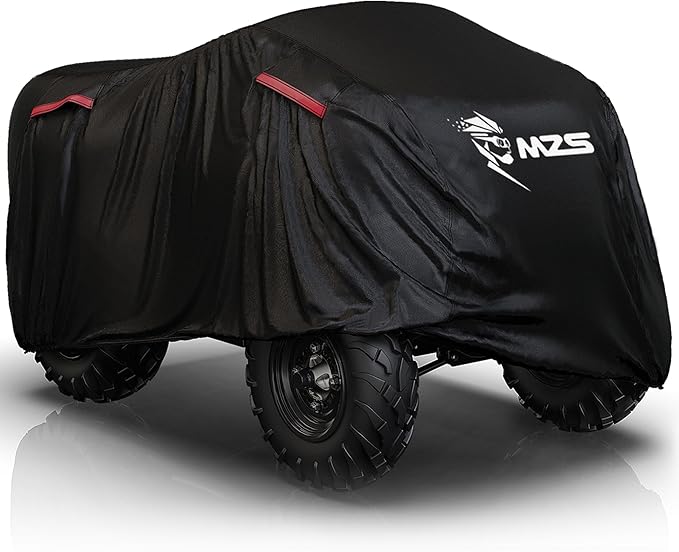 MZS ATV Cover, All Weather Outdoor Waterproof Quad Cover Protection fits up to 88 inch 4 Wheeler Covers - Tear Wind Proof Vents Night Reflective Adjuster Buckle Storage Bag