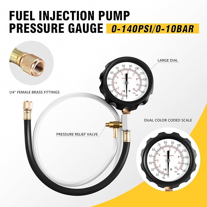 DNA Motoring Auto Fuel Pressure Gauge Tester Kit Oil Combustion Spraying Pressure Meter Tool Set for Trucks Cars Motorcycles, TOOLS-00338
