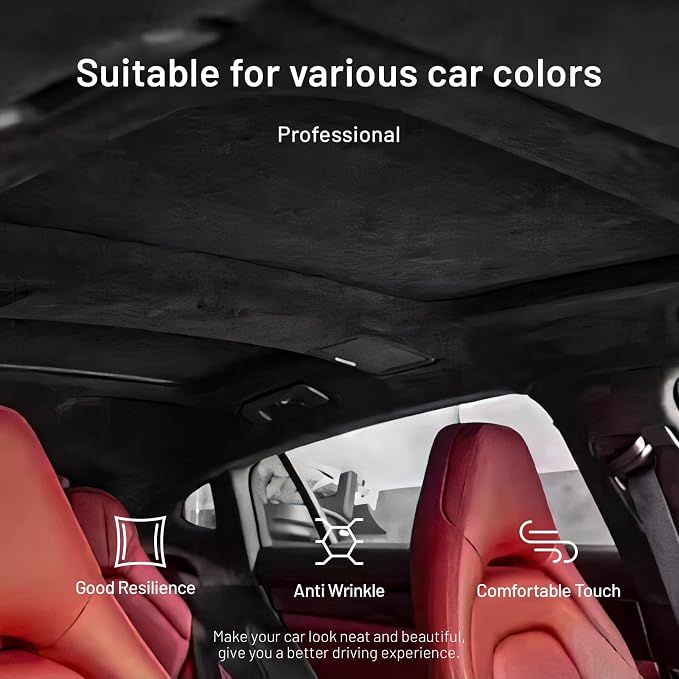 Babnecl Suede Auto Headliner Fabric 98" L × 60" W with Foam Backing - Tube Packaging - Black Interior Replacement Material for Car/Truck/SUV/RV Roof - Home Repair/DIY Headliner Material