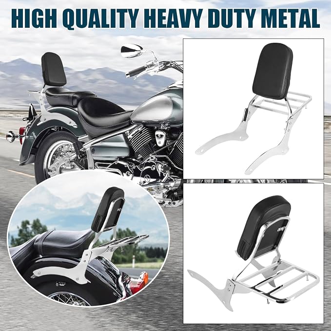 Motorcycle Rear Backrest Sissy Bar With Luggage Rack Compatible With For 1999-2011 Yamaha VStar Dragstar 1100 XVS1100 DS1100 Detachable Passenger Sissy Bar Backrest