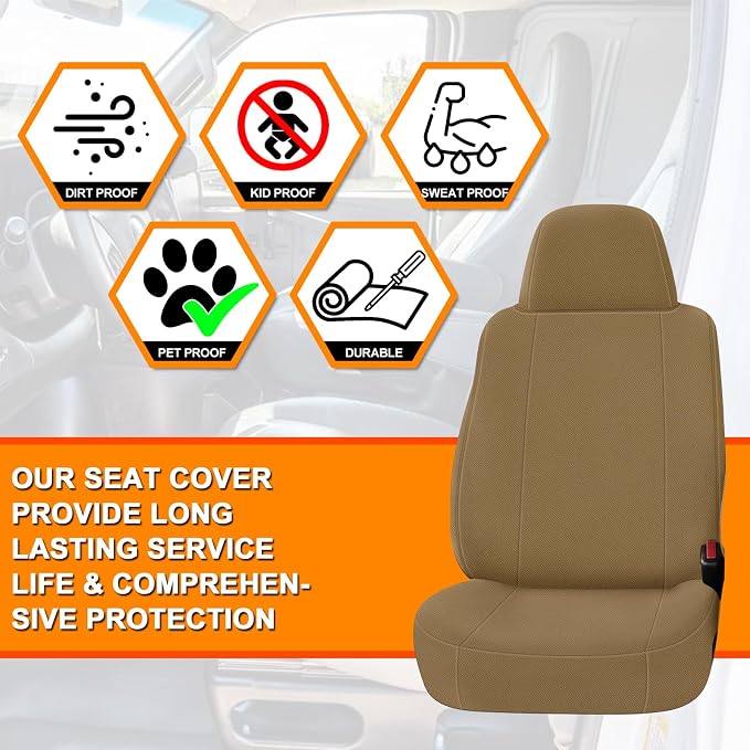 Truck Seat Cover Fit for 1997-2000 Ford F-150, Tan | Front 40/60 Split Bench with Opening Center Console, Not with Airbags Next to The Headrest