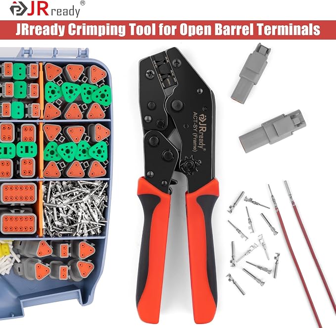 JRready Deutsch Crimp Tool DTM 20# Stamped Contacts - ACT-SY-20DTM-S Deutsch Open Barrel Terminal Crimping Tool DTM Connector Kit 16-22AWG
