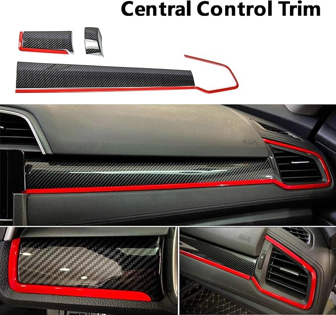 23 Pcs Carbon Fiber Console Center Dashboard Cover, Gear Shift Panel Cover, Steering Wheel Cover, Door Side Panel Cover Compatible with Honda Civic 10th Gen 2016-2021