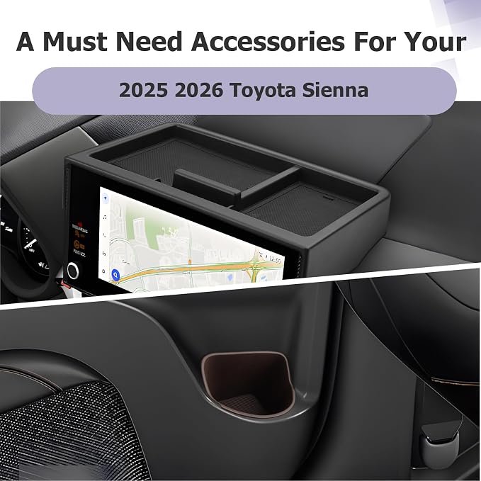 LUWU 2025 2026 Sienna Accessories for 2025 2026 Toyota Sienna Accessories Dashboard Storage Tray, Rear Seat Door Side Silicone Cup Holder Insert 3-Pack (ONLY for 12.3-INCH Screen)
