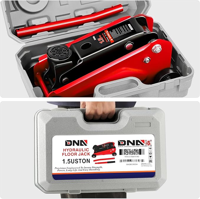 DNA Motoring Low Profile Hydraulic Trolley Service/Floor Jack, 1.5 Ton (3000 lbs) Capacity, Lifting Range 5.5"-15.35",Red, TOOLS-00675-RD