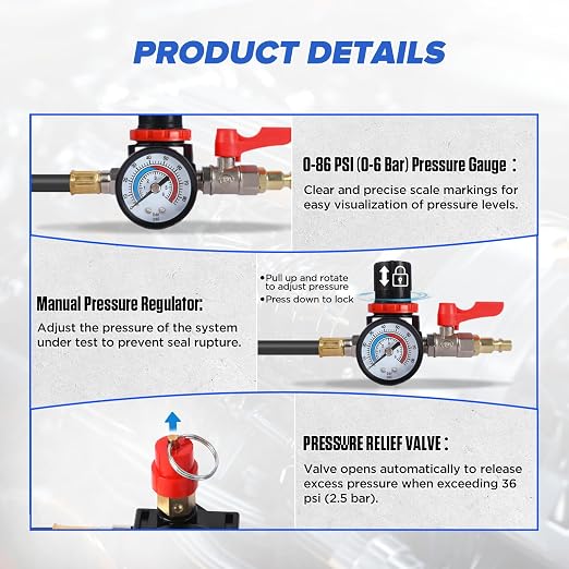 Turbo System Leakage Tester Kit,10 Pcs Boost Leak Tester with 4 Pairs of Stepped Adapters 1-3/8" to 3-1/2",Turbo Pressure Leakage Tester for Cooling Emissions Exhaust Pipes